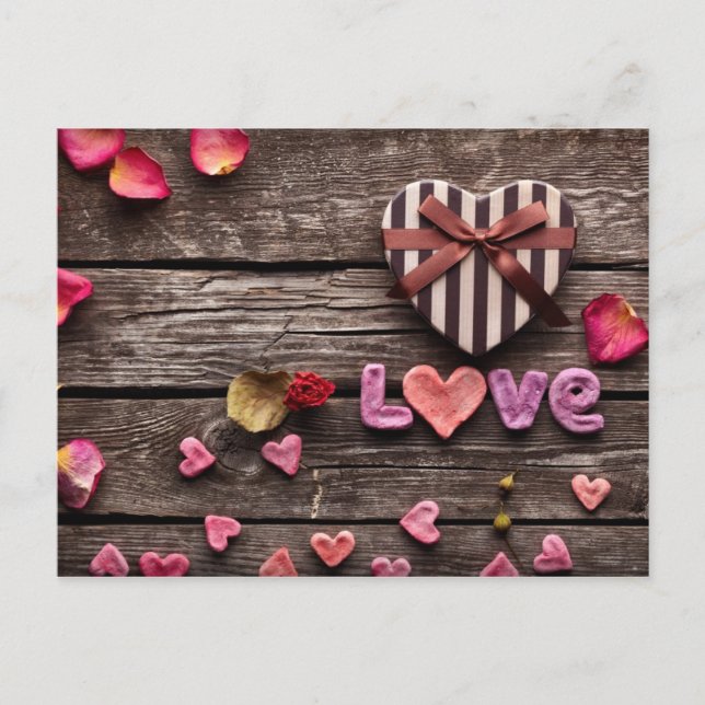 Word Love with Heart Shaped Valentine's Day Gift Holiday Postcard (Front)