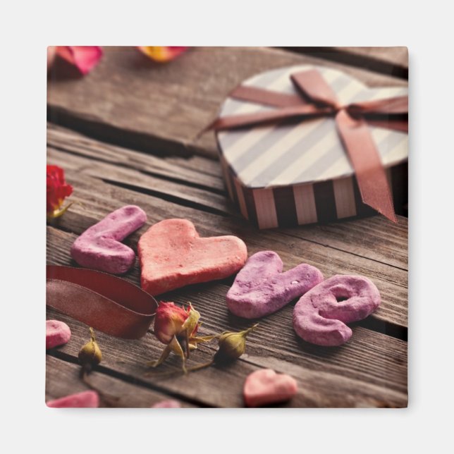 Word Love with Heart Shaped Valentine's Day Gift Magnet (Front)