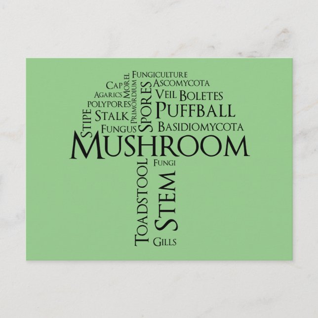 Word Mushroom Postcard (Black Text) (Front)