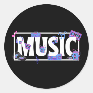 Word Of Music With Music Stuff Classic Round Sticker