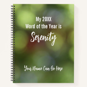 Word of the Year Serenity Soft Green Bokeh Lights Notebook