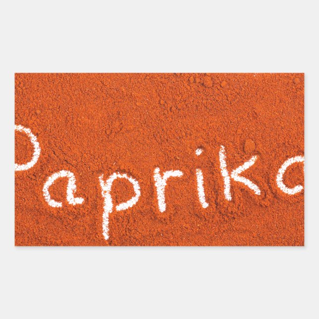 Word paprika written in paprika powder sticker (Front)