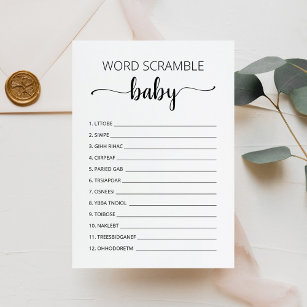 Word Scramble Baby Game Baby Shower party Card