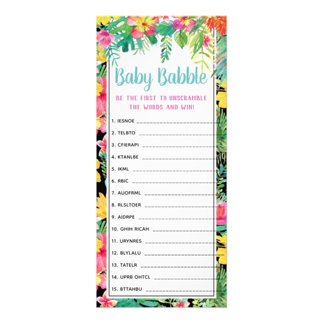 Word Scramble Baby Shower Game, 25 Pack Rack Card (Front)