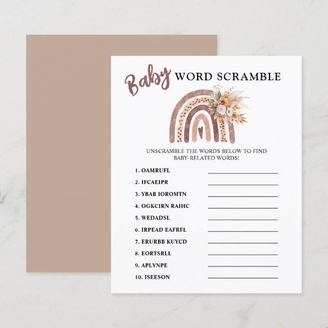 Word Scramble | Boho Rainbow Baby Shower Game (Front/Back)