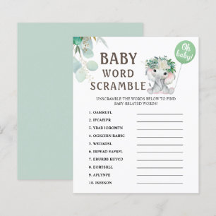 Word Scramble   Elephant Green Balloon Baby Shower