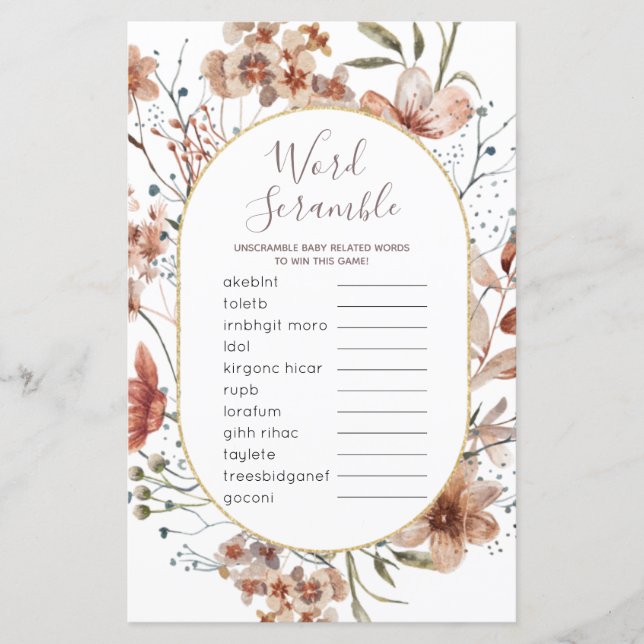 Word Scramble Game Autumn Wildflowers Sign (Front)