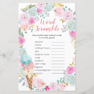 Word Scramble Game Blue Pastel Ice cream Floral