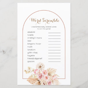 Word Scramble Game Pink Floral Boho Pampas Grass