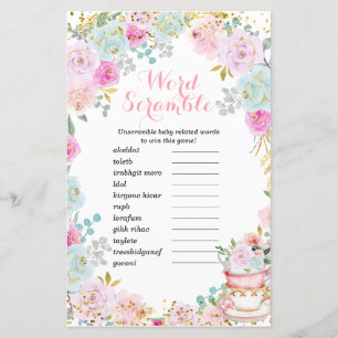 Word Scramble Game Tea Party Pastel Floral