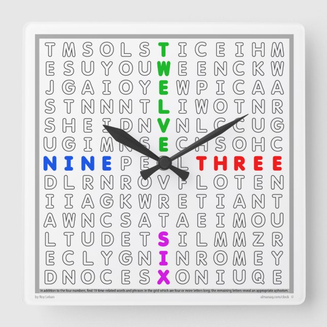 Word Search Clock with downloadable puzzle (colour (Front)