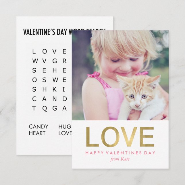 Word Search Game Photo Classroom Valentines Invitation (Front/Back)