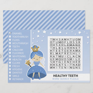 Word Search Puzzle. Tooth Fairy Party Game
