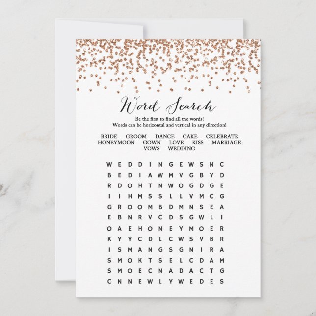 Word Search Rose Gold Bridal Shower Game 5x7 Invitation (Front)