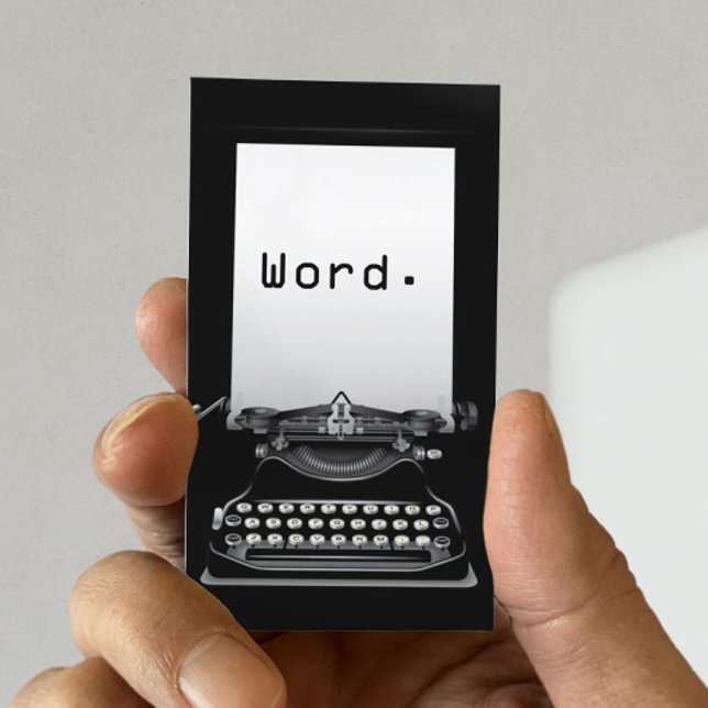 "Word." Typewriter Plain Black Writer Business Card (Creator Uploaded)