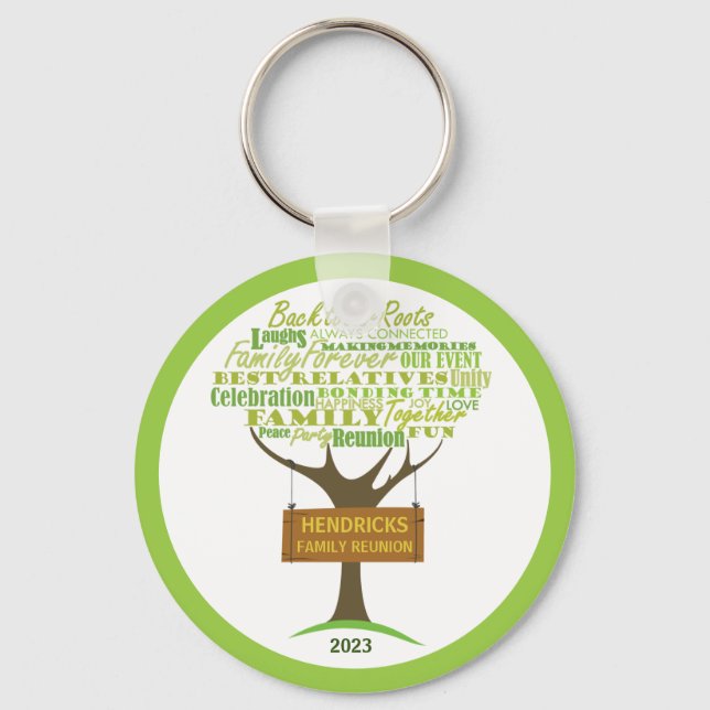 Wordcloud family tree reunion design keychain (Front)