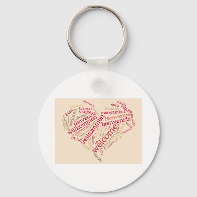wordcloud welcome heart keychain (Front)