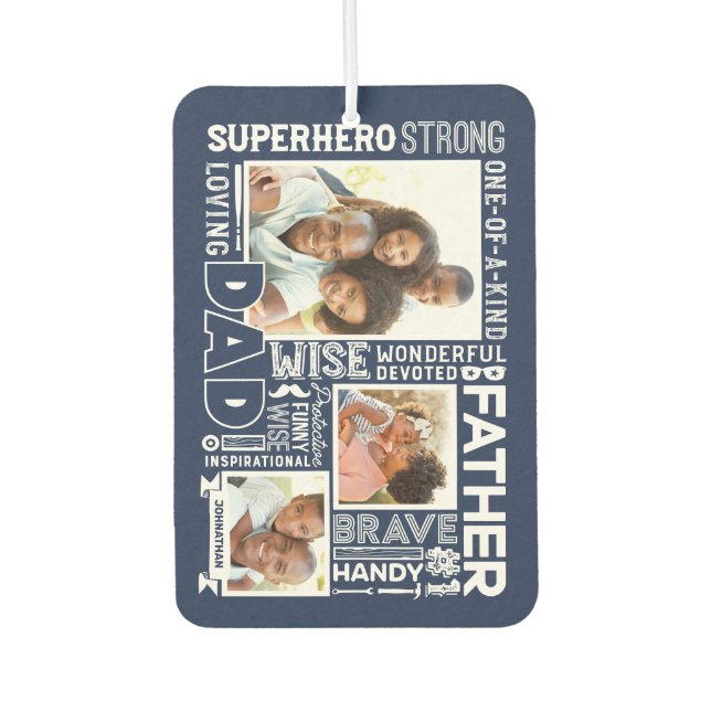 Words For #1 Dad Father's Day Photo Collage Navy Air Freshener (Front)