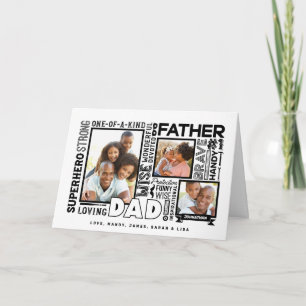 Words For #1 Dad Father's Day Photo Collage White Card