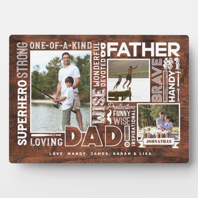 Words For #1 Dad Father's Day Photo Collage Wood Plaque (Front)