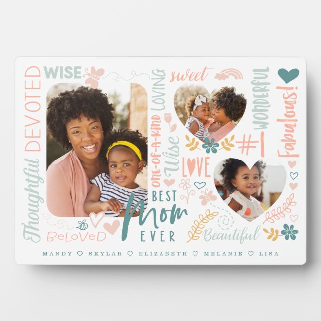 Words for Best Mom Ever Family Photo Collage Plaque (Front)