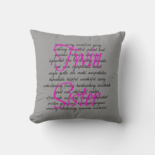 Words for Twin Sister Throw Pillow (Front)
