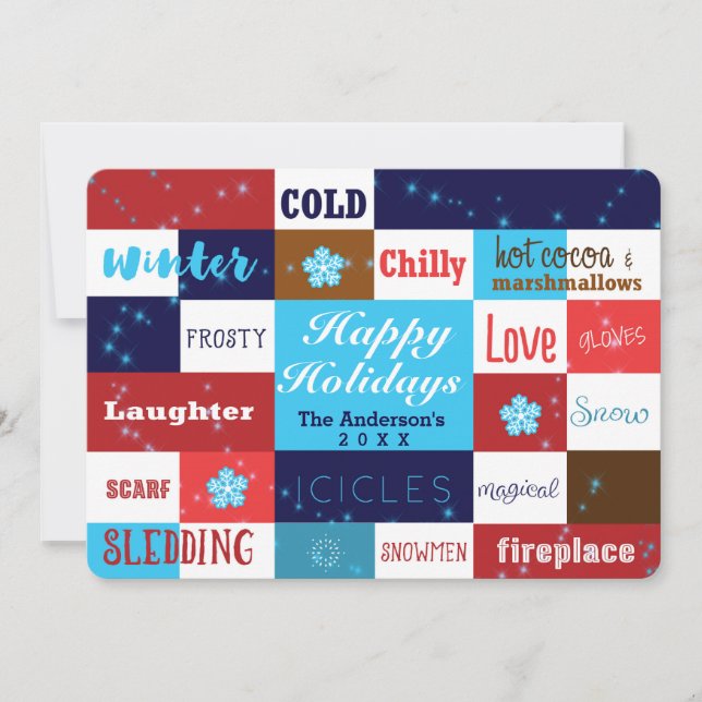 Words hiver Typographie amusante Carte de vacances (Devant)