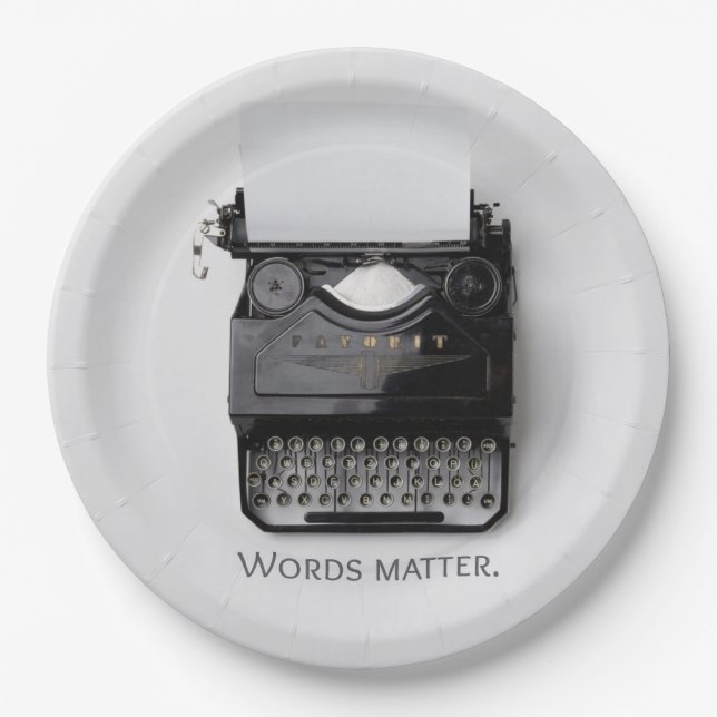 Words Matter Typewriter Paper Plate (Front)