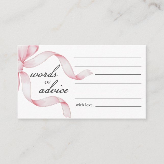 Words of Advice Pink Bow Baby Shower Enclosure Card (Front)