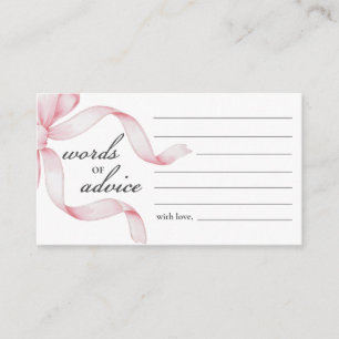 Words of Advice Pink Bow Baby Shower Enclosure Card