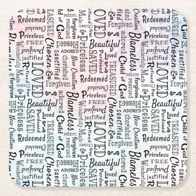 Words of Affirmation Word Art Square Paper Coaster (Front)