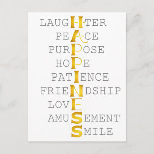 Words of HAPPINESS in Gold Lettering Postcard
