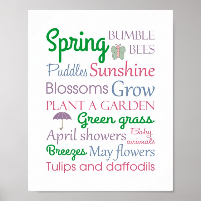 Words of Spring Colourful Typography Print (Front)