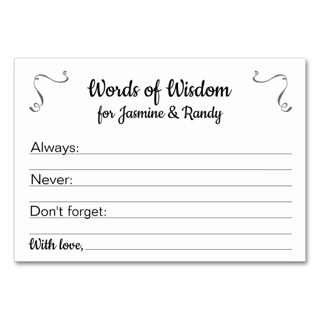 Words of Wisdom Marriage Advice Cards Personalized (Front)