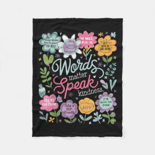 Words Speak Kindness Insrational Floral Sitive  Fleece Blanket