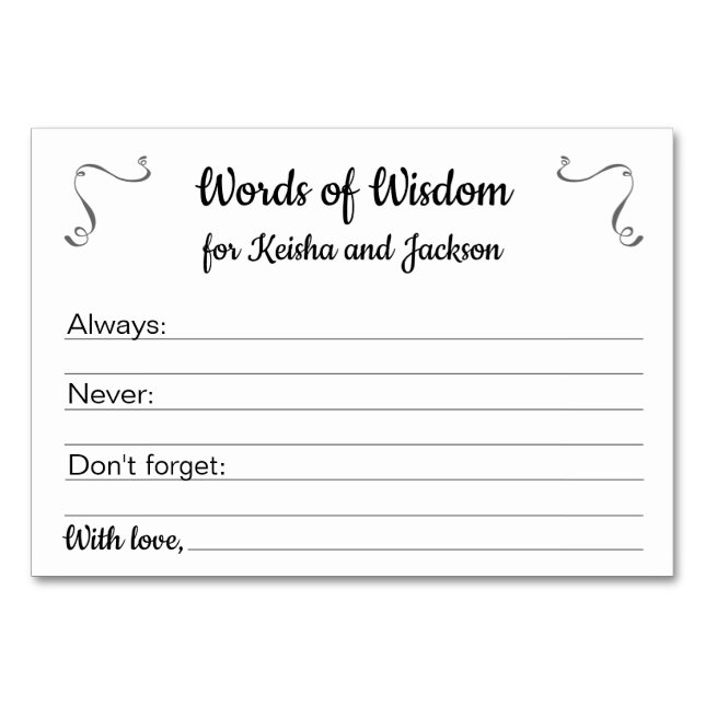 Words Wisdom Baby shower Conseils Cartes (Devant)