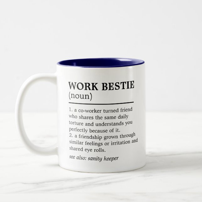 Work Bestie Definition With Floral Coworker Name Two-Tone Coffee Mug (Left)