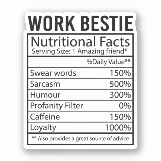 Work Bestie Nutritional Facts Gift For Work Friend (Front)