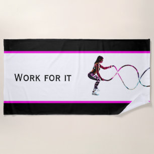 Work For It - Battle Ropes Fitness Black and White Beach Towel