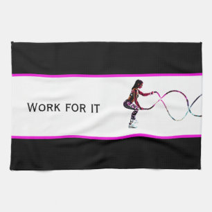 Work For It - Battle Ropes Fitness Black and White Kitchen Towel