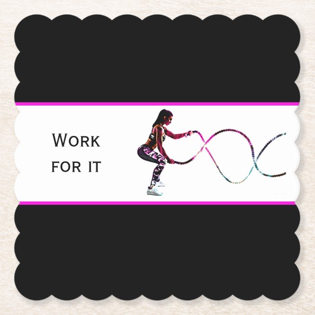 Work For It - Battle Ropes Fitness Black and White Paper Coaster (Front)