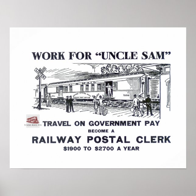  Work for uncle Sam -as  A Railway Postal Clerk  Poster (Front)