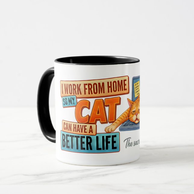Work From Home Cat Mug - The Struggle Is Real (Front Left)