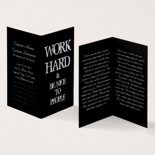 Work Hard and Be nice to People motivation quote Business Card