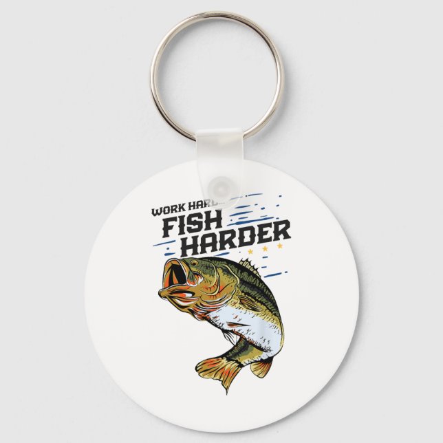 Work Hard Fish Harder Funny B Fishing Angler Fishe Keychain (Front)