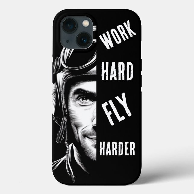 WORK hard, Fly Harder, Pilot,Comic Case-Mate iPhone Case (Back)
