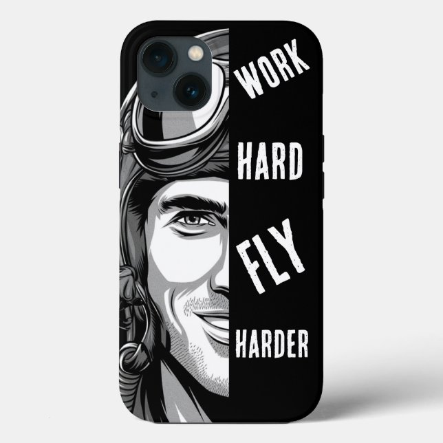 WORK hard, Fly Harder, Pilot,Comic Case-Mate iPhone Case (Back)