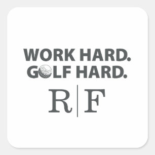 Work Hard Golf Hard Monogram Initial Retro Style Square Sticker