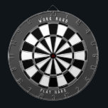 "WORK HARD PLAY HARD" Grayscale Black Dartboard<br><div class="desc">Work hard then play hard with this dartboard. Great for your home office or office building. This design features a monotone grayscale colour scheme with black, grey, and white sections of the dartboard, with a dark grey rim and white text that says "WORK HARD PLAY HARD" (can be customized with...</div>