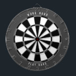 "WORK HARD PLAY HARD" Grayscale Black Dartboard<br><div class="desc">Work hard then play hard with this dartboard. Great for your home office or office building. This design features a monotone grayscale colour scheme with black, grey, and white sections of the dartboard, with a dark grey rim and white text that says "WORK HARD PLAY HARD" (can be customized with...</div>